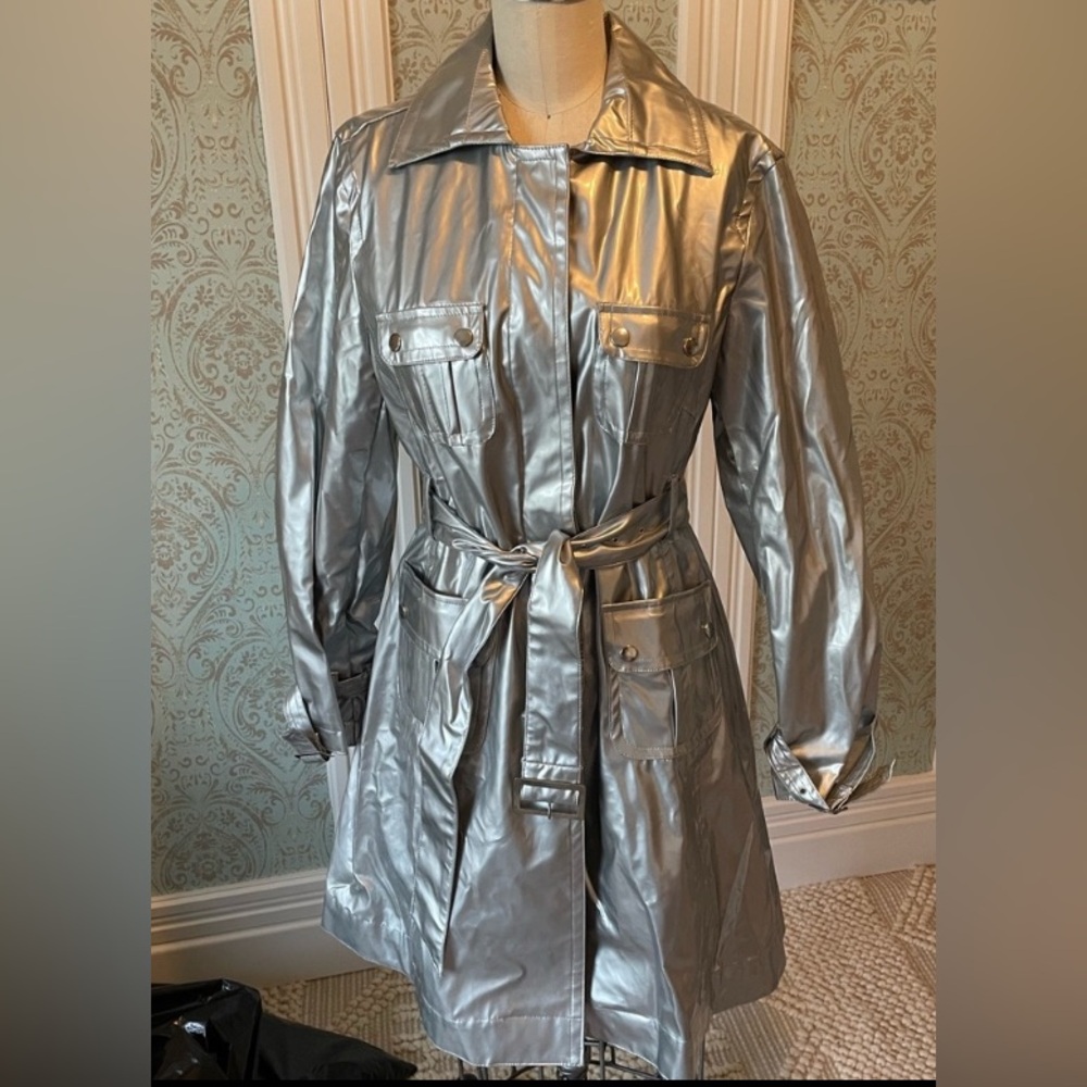 Shiny Silver Trench Coat
